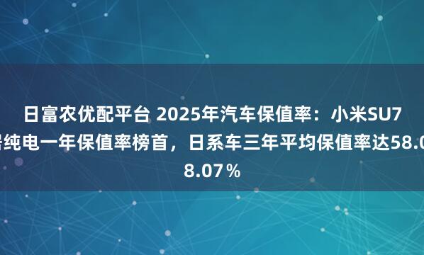 日富农优配平台 2025年汽车保值率：小米SU7位居纯电一年保值率榜首，日系车三年平均保值率达58.07％